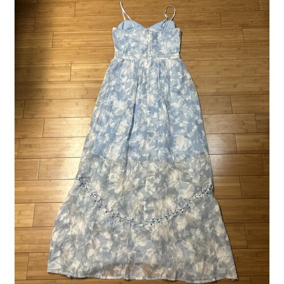 WE ARE KINDRED Womens 4 Blue White Floral Maxi Gown Front Cut Out Romantic - Picture 6 of 8